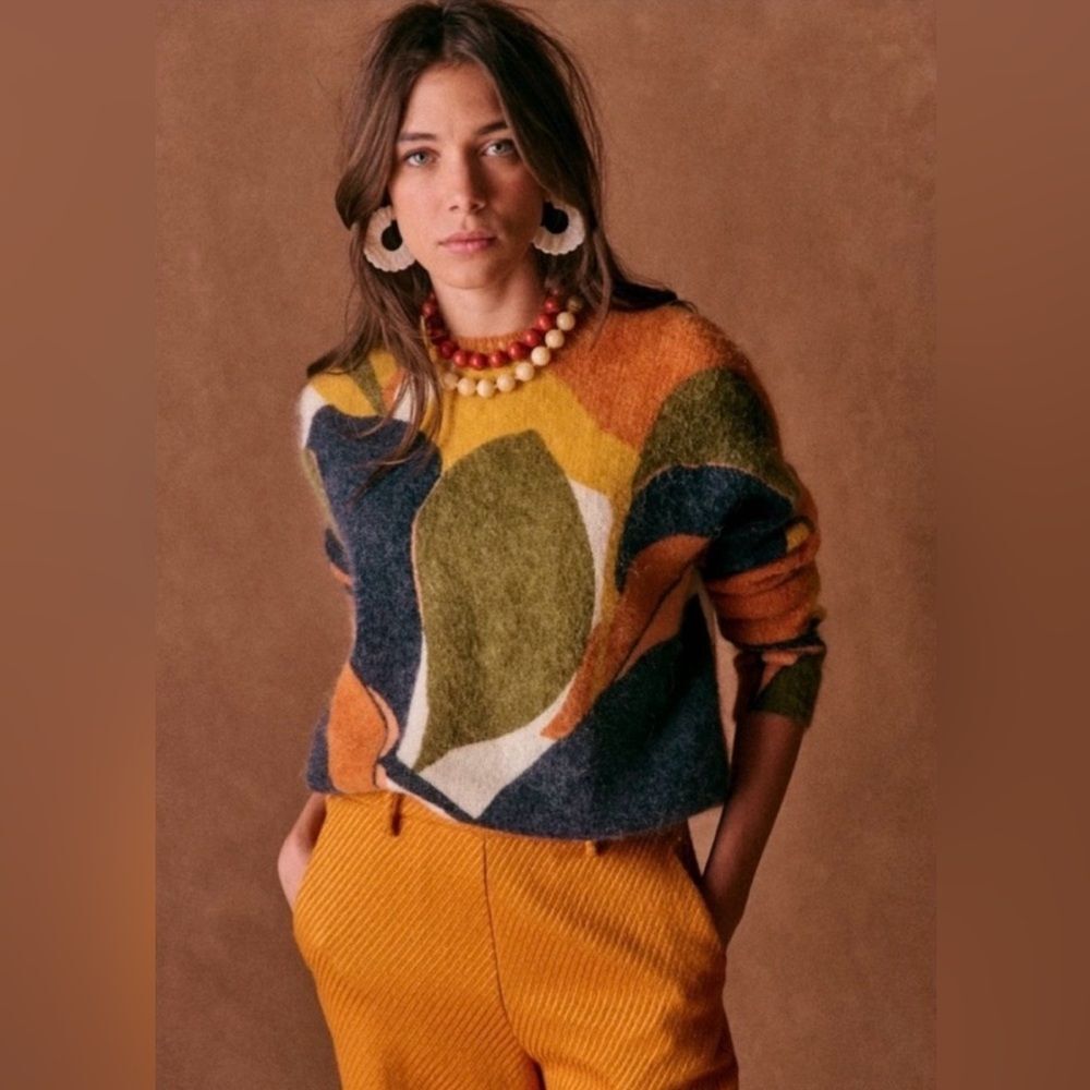 Sezane Nahla Sweater In Fall Foliage Wool Mohair Size XXL - Picture 2 of 9